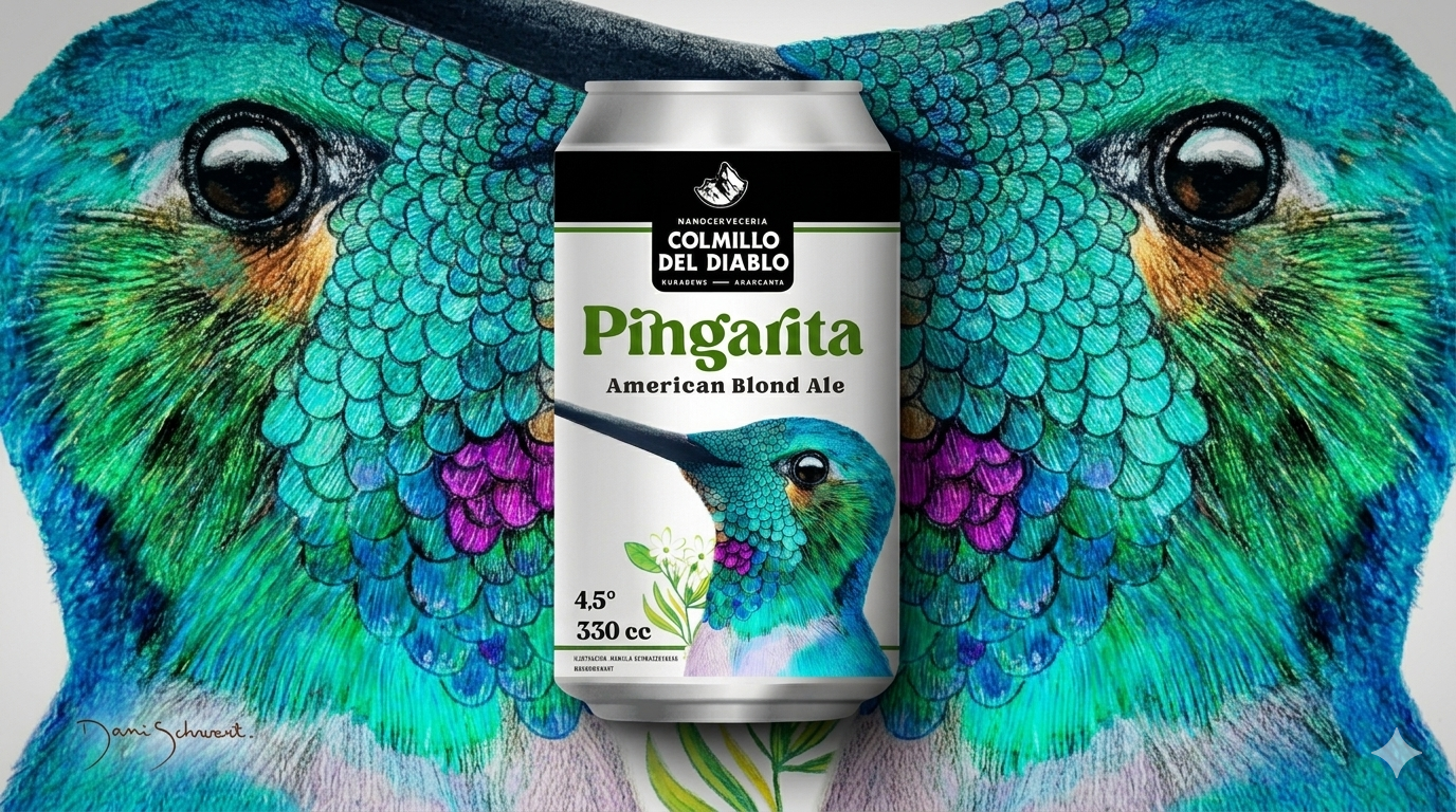 Lata de Pingarita sobre ilustración de colibrí